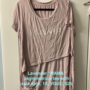 Latched Mama lavender blush "MAMA" 1X asymmetrical nursing tunic with side split